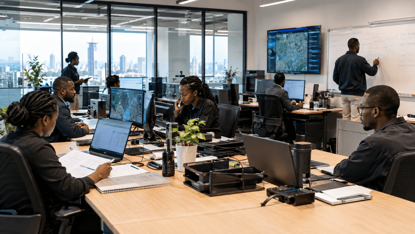 People working with stock, records and operational technology in a real business environment
