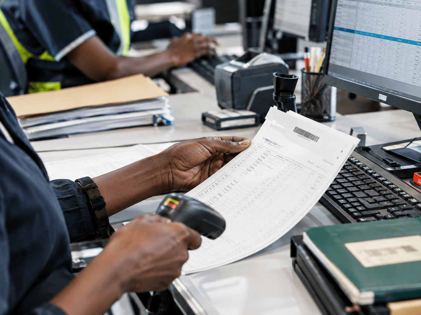 Operational work in a real business setting where people, stock and records meet technology
